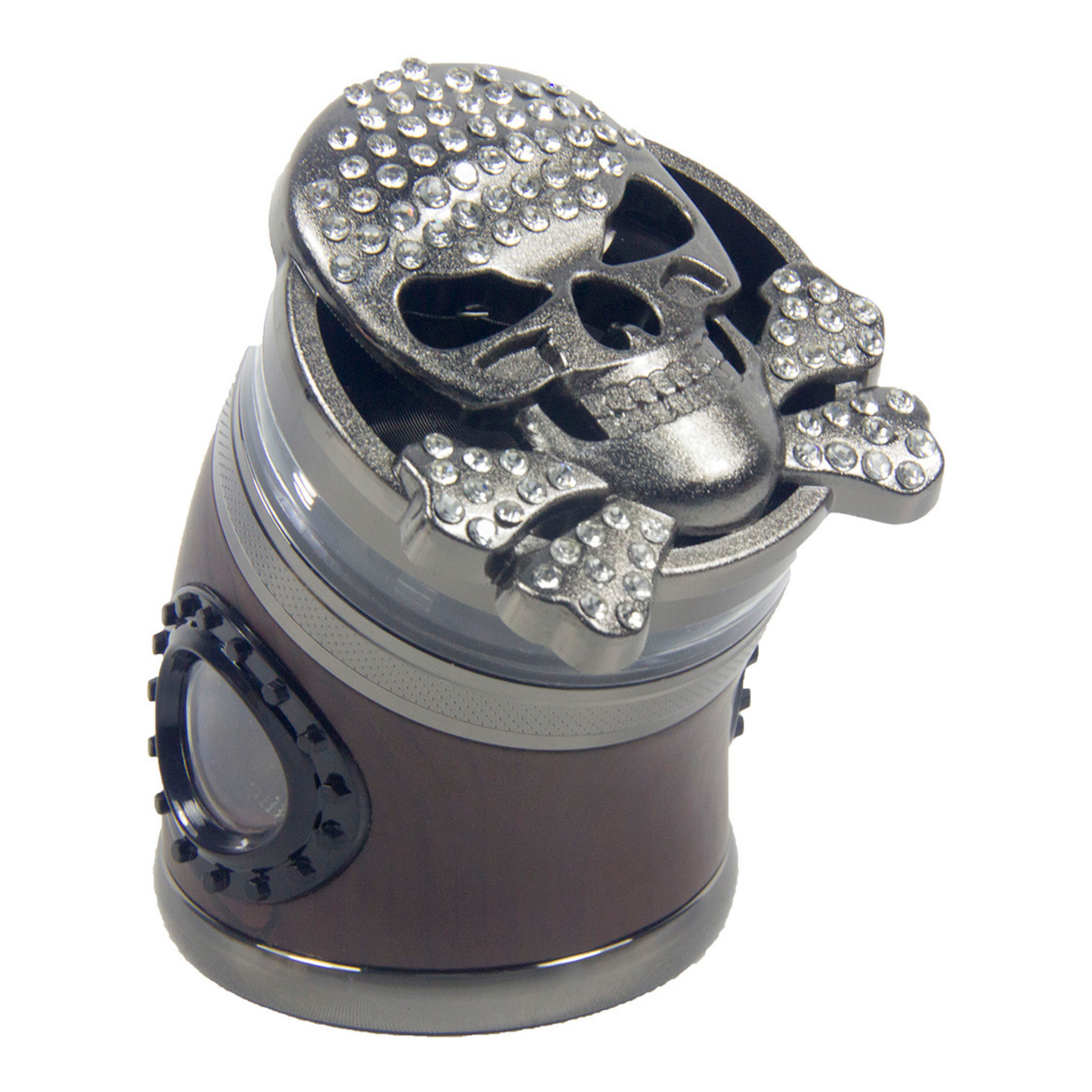 GR319 | Two-Tone Rhinestone Skull Curved Grinder with Porthole Window