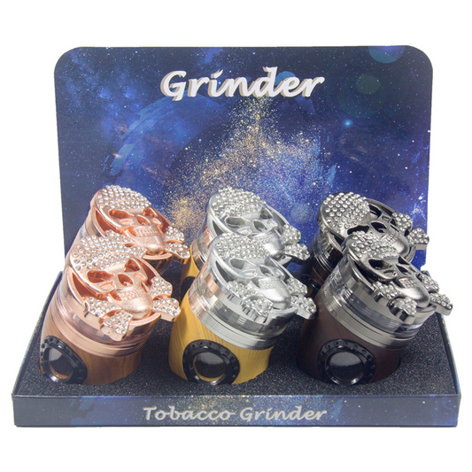 GR319 | Two-Tone Rhinestone Skull Curved Grinder with Porthole Window