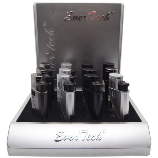 M0363 | Ever Tech Double Torch Cigar Lighter with Transparent Fuel Tank and Punch